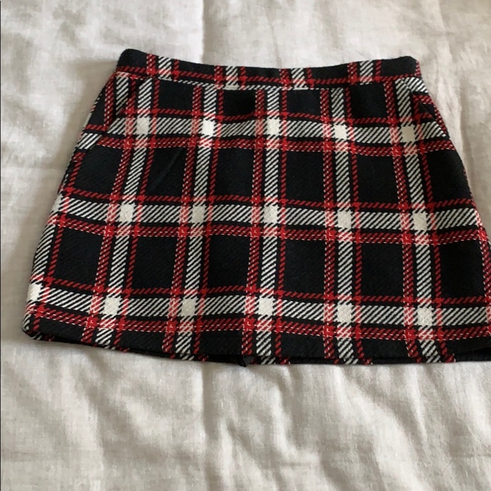 Red, black, and white mini skirt